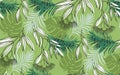 Pattern seamless of tropical leaves, flowers camouflage military colors on khaki background.Pattern seamless of tropical leaves,